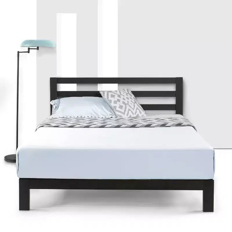Classic Metal Platform Bed with Headboard Black