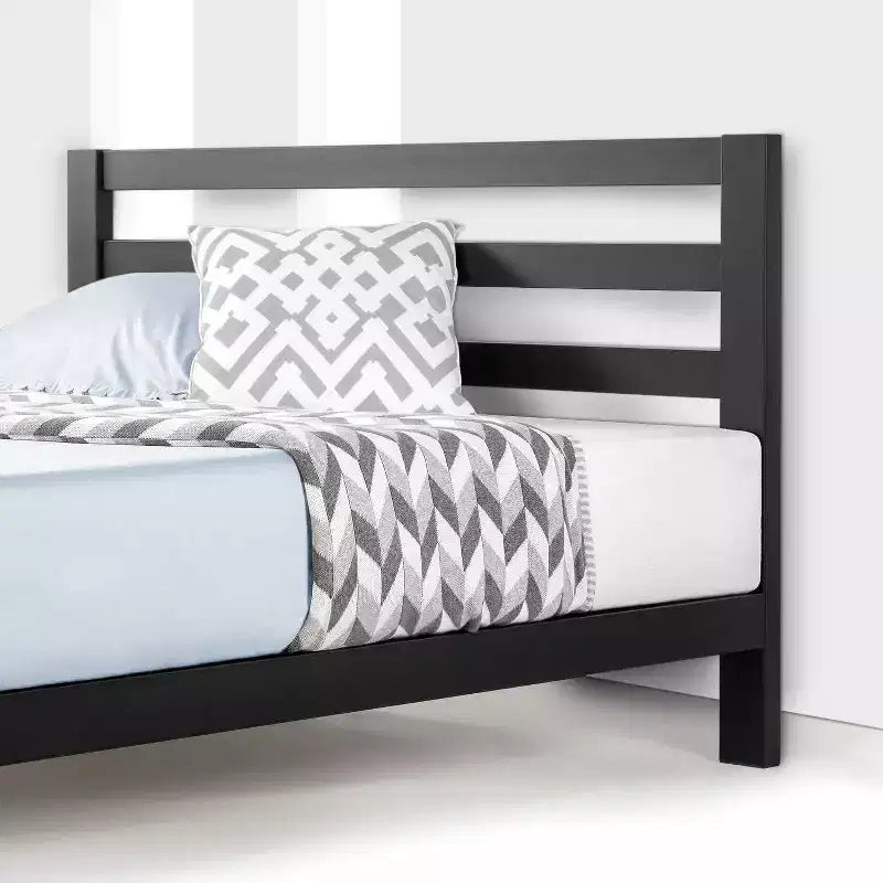 Classic Metal Platform Bed with Headboard Black